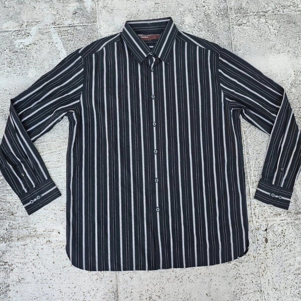 Perry Ellis Men Casual Shirt Collared Long Sleeve Cotton Button Front Shirt Sz L